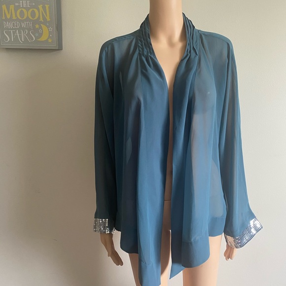 3/$35 Soft Surroundings Sequin Sleeve  Sheer Cardigan - Picture 8 of 11